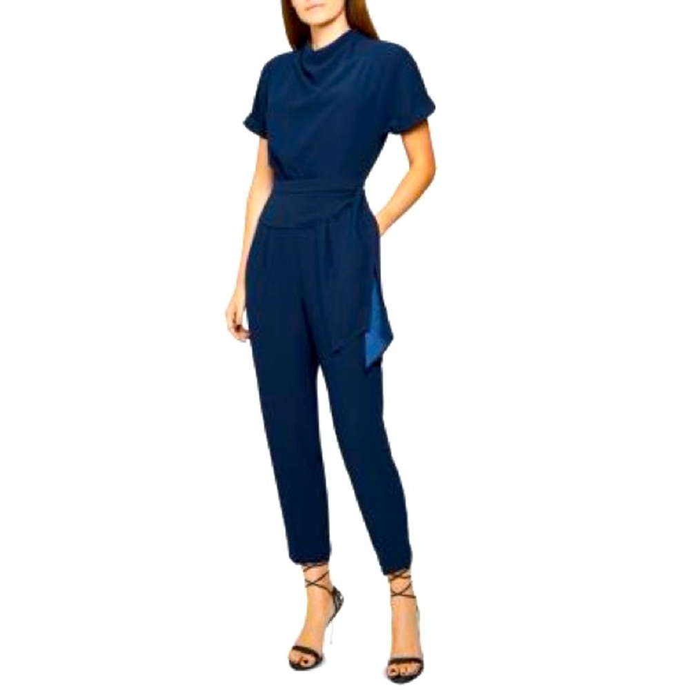 REISS Silva Draped Belted Jumpsuit In Navy, US 0-NWT